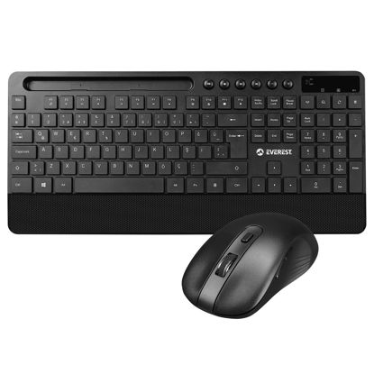 EVEREST KM-9676 MULTIMEDYA KABLOSUZ KLAVYE MOUSE SET TELEFON-TABLET STANDLI SİYAH resmi